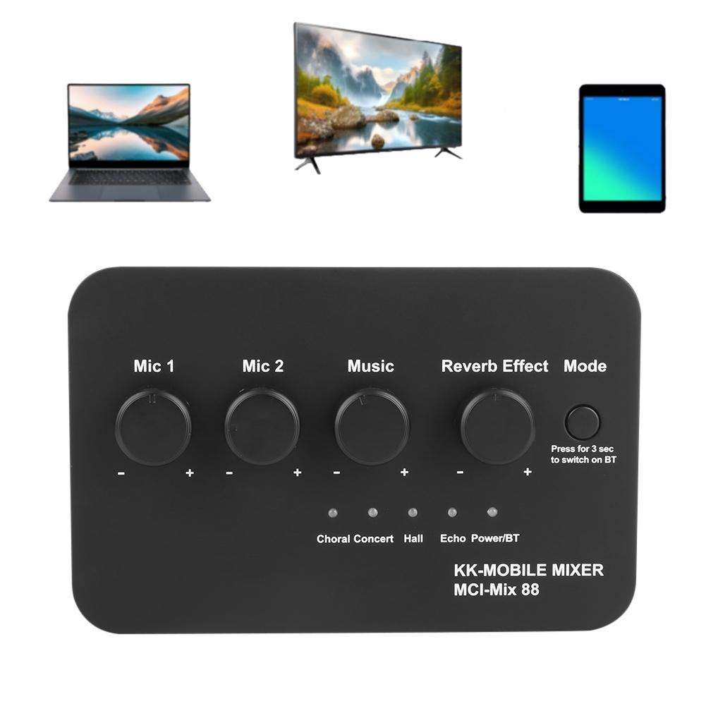 Compact Karaoke Audio Mixer AUX IN/OUT BT Connection Dual Mic Inputs Digital Audio Sound Karaoke Machine for TV/PC & Amplifier
