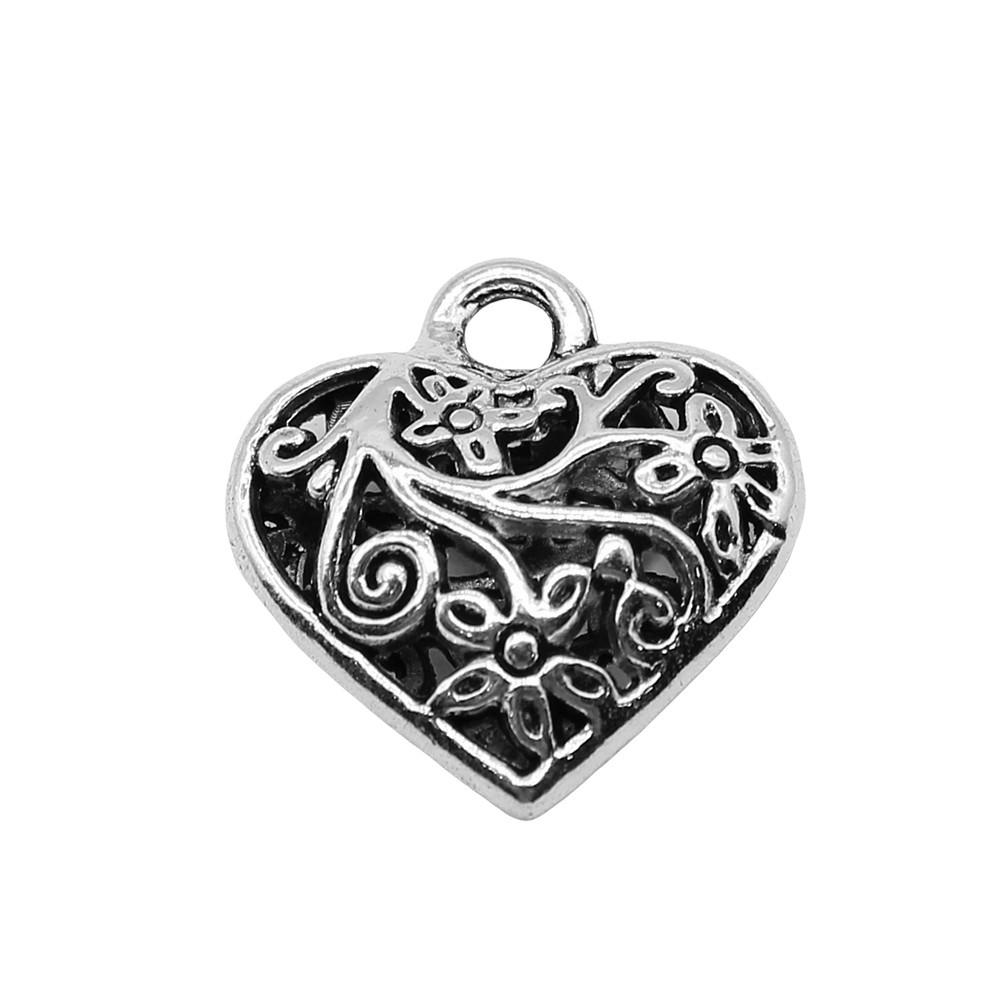 Filigree Heart Charms Antique Alloy Pendants For Vintage Floral Jewelry