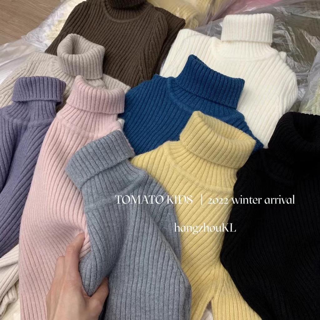 Kids Autumn Winter Thickened Fleece Lined High Neck Knit Sweater Warm Base Layer Top For Toddlers And Children