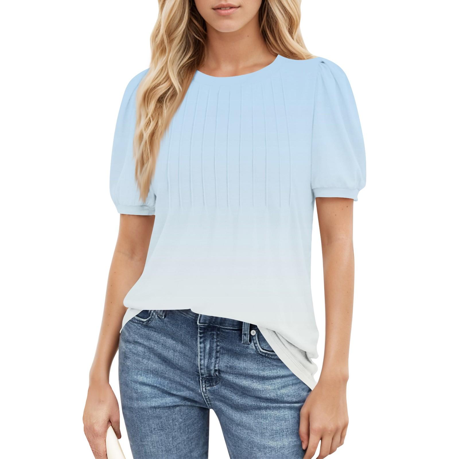 

Женский повседневный топ с круглым вырезом и коротким рукавом, с плиссировкой и расклешенными рукавами, с цветочным принтом M