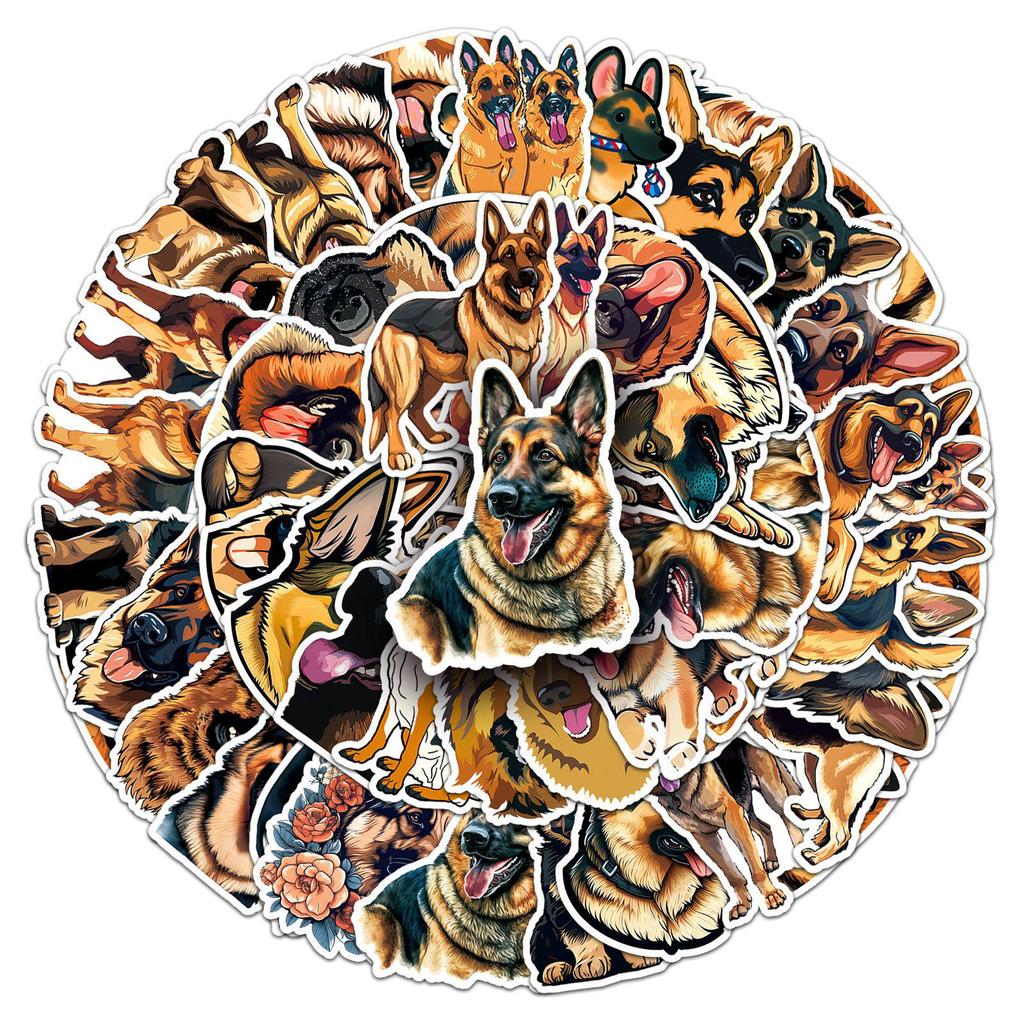 50 German Shepherd Cartoon Animal Stickers for Phones, Cases, Journals