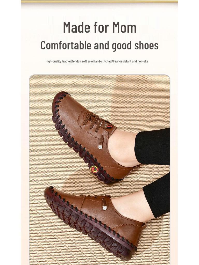 Hand-Stitched Women's Flat Shoes with Soft Beef Tendon Sole for Autumn and Winter Casual Wear