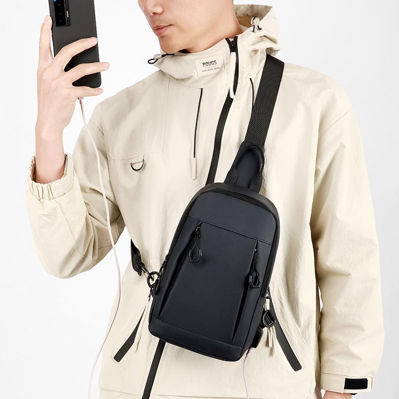 Leather Film Chest Bag Men's Backpack USB Charging Backpack Multifunctional Backpack Trend Shoulder Bag Oblique Span Chest Bag