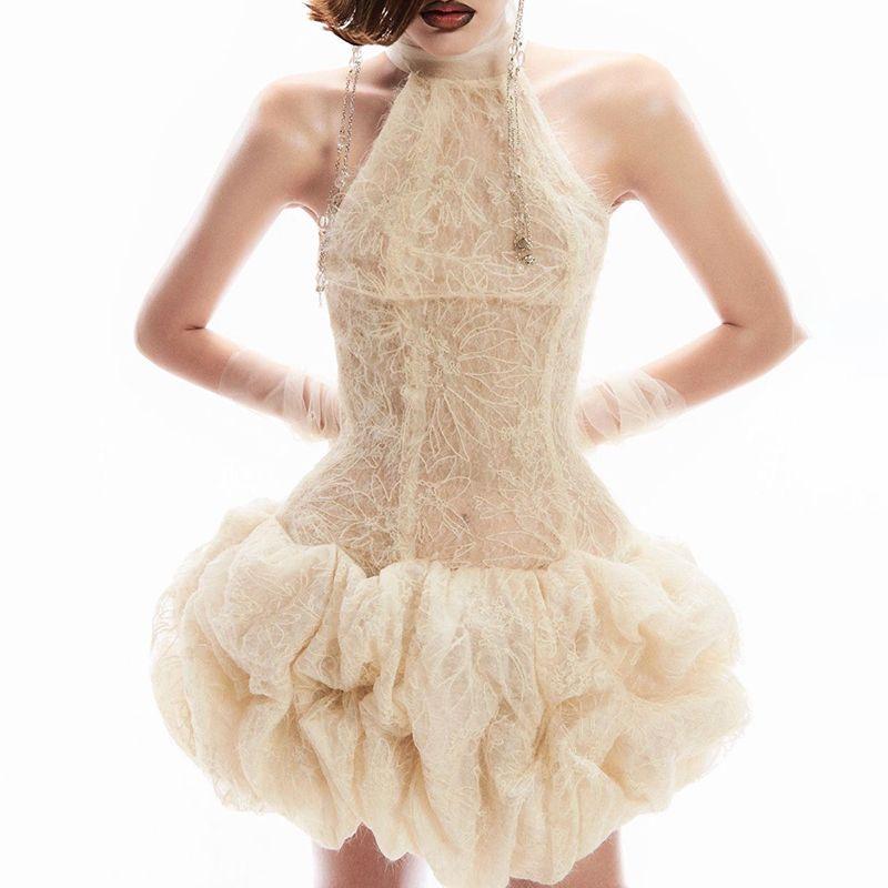 

# Sisjuly# Fashion Same Design of the Show Waist Covering Slim Looking Cloud Skirt Fashion Style Sexy Dress Women Apricot color S