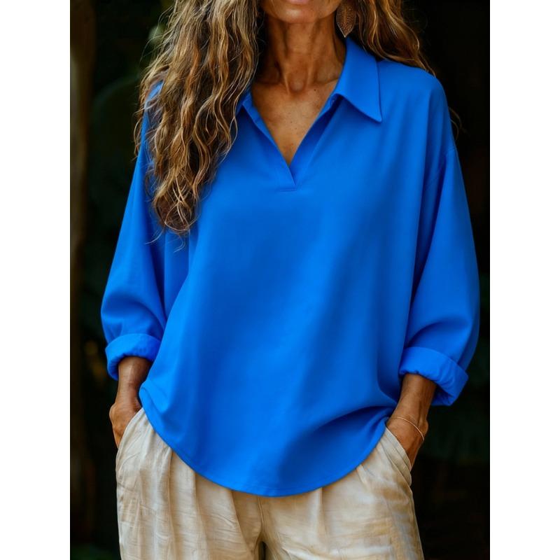 BITCED Women's Fashion Casual Solid Color Print Short Sleeve POLO Neck Blouses & Shirts