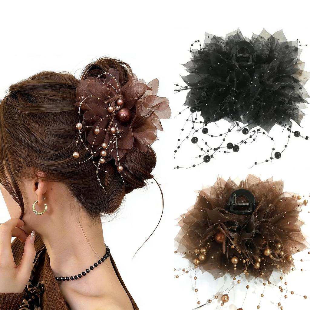 Melodio 2Pcs Flower Claw Clips for Women, Strong Hold Non-Slip Hair Clips for Thick & Thin Hair, Elegant Hair Accessories for Everyday Use & Parties