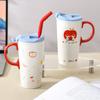 Cute Red Apple Tall Mug Ceramic Cup with Lid Girl Couple Milk Tea Cold Drink Straw Cup