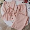 Women's Striped 2 Piece Outfits Tie Front Ruffle Tank Top And Wide Leg Pants Sets Summer Casual Sleeveless Lounge Sets