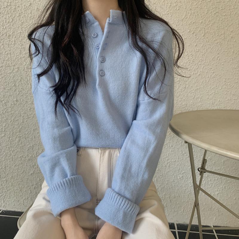 Sweater Women's Loose Solid Color Pullover Long Sleeve Knitted Top