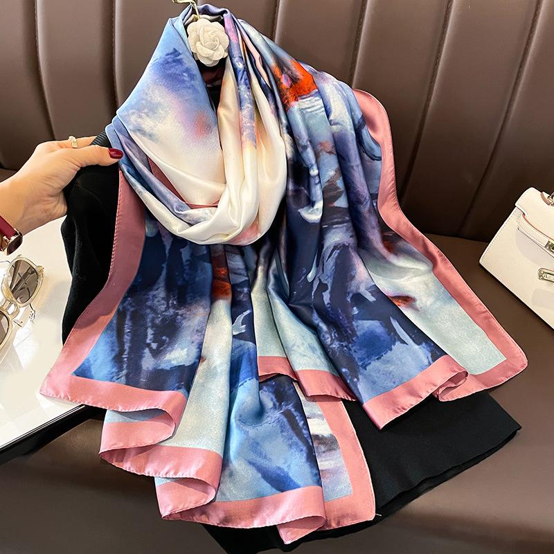 Spring Scarf Women's Luxury Design Polyester Material Smooth Scarf Soft Shawl Beach
