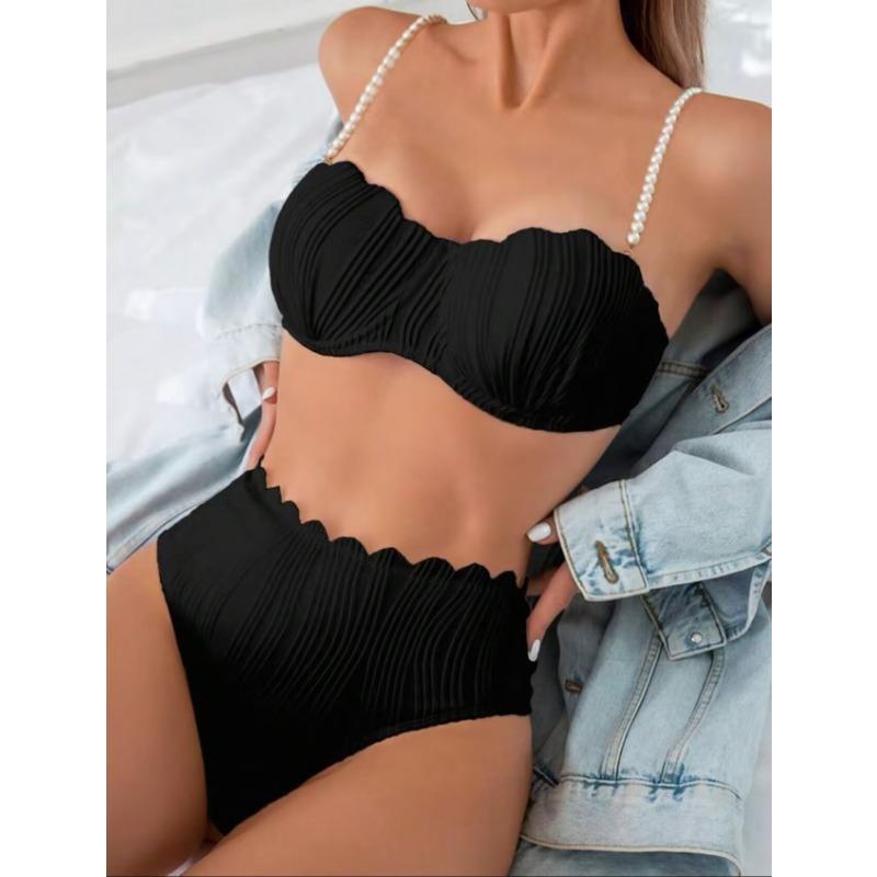New Solid Color Split Swimsuit European and American Sexy Three-point Swimsuit Shell Bikini Female European and American Style S
