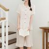 Sweet princess style women's summer cotton and silk pajamas short-sleeved cardigan loungewear lyocell suit can be worn outside large size