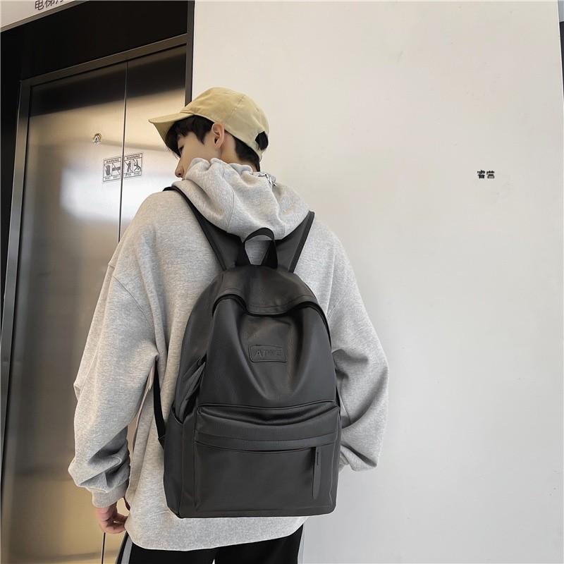 Letter Pattern Aiwe Leather Backpack Solid Color Schoolbag Gifts Breathable