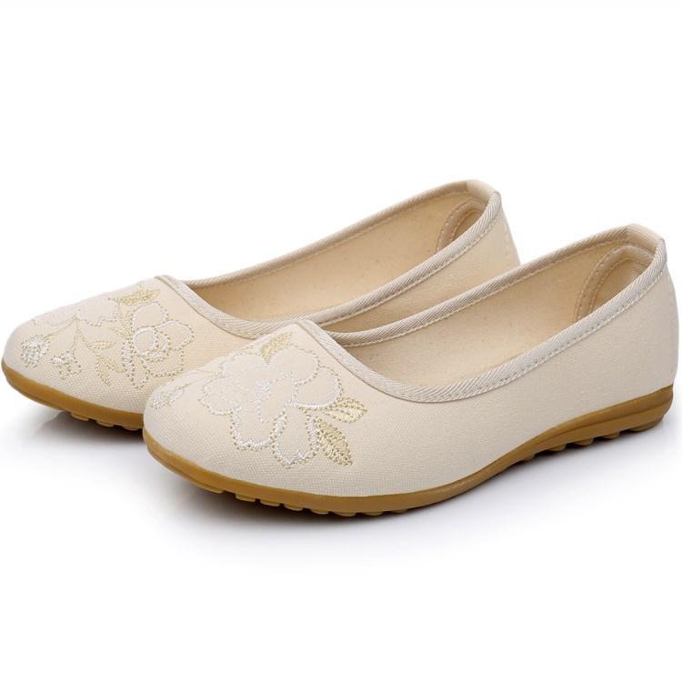 Весенние Женские Хлопковые Туфли с Круглым Носом Национальные Женские Тканевые Туфли Легкие Плоские с Обувью Девочка 34 бежевый 2360₽