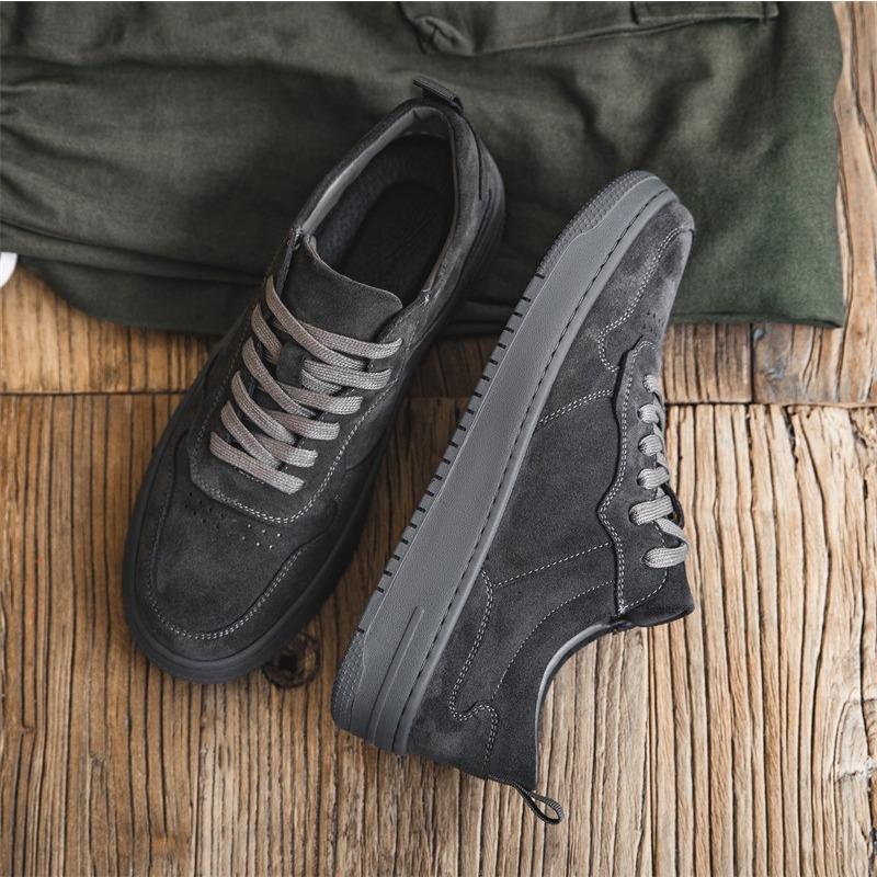 New retro versatile trendy shoes leather thick-soled heightening casual shoes men's tooling board shoes velvet leather