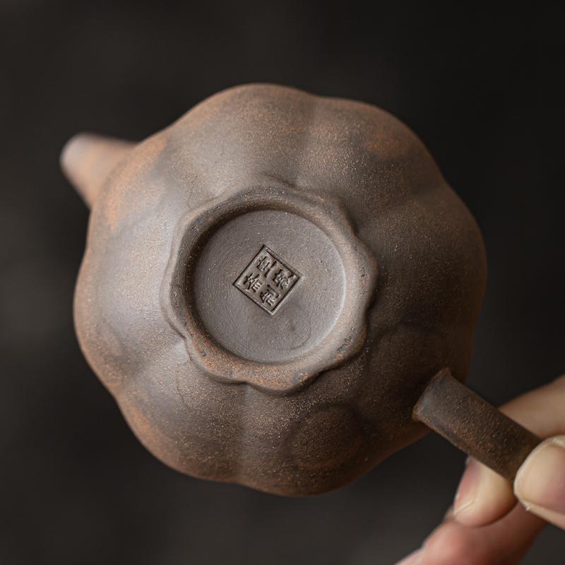 200ml Gilded Iron Glazed Old Rock Mud Pumpkin Teapot Handmade Rough Pottery Vintage Tea Kettle Tea Making Tea Ceremony