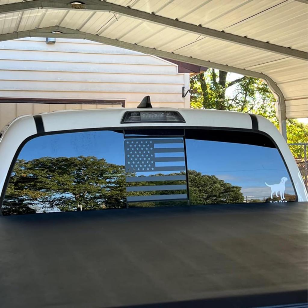 Rear Middle Window American Flag Decal For Toyota Tacoma      2018 2017 2016 2015-2005, Back Center Sliding Window Glass USA Flag Vinyl Sticker