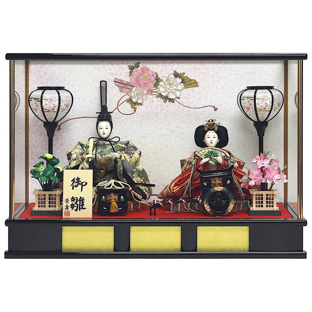 Hina Emperor and Empress Display Black Lacquered Glass Display W x 28cm D x 38cm Item Dolls, Case, Case, 55.4cm H, Number 04-3-17