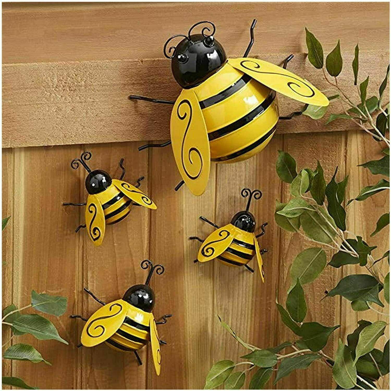 

Creative 4PCS/SET Metal Art Bumble Bee Decorative Backyard Garden Accent Wall Ornament Home Outdoor Garden Decoration Supplies