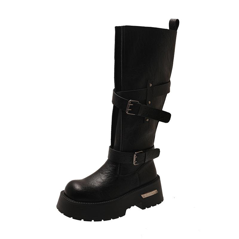 Maillard 2025 New Knee Boots Women's Autumn Temperament Super Fire Retro Versatile Belt Buckle Boots