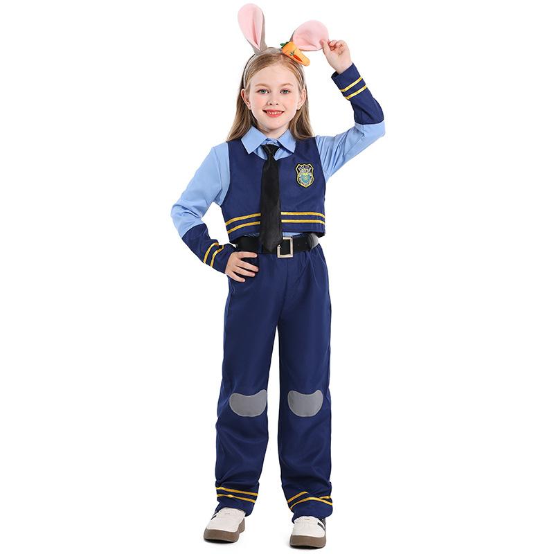 

Kids Girls Animal Christmas Rabbit Police Shirt Pants Vest Belt Set Children New Year Halloween Cosplay Costumes Role Play Outfit XL