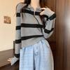 Bottom Shirt Autumn Winter Loose Polo Collar Striped Sweater New Design Zipper Short Top for Women