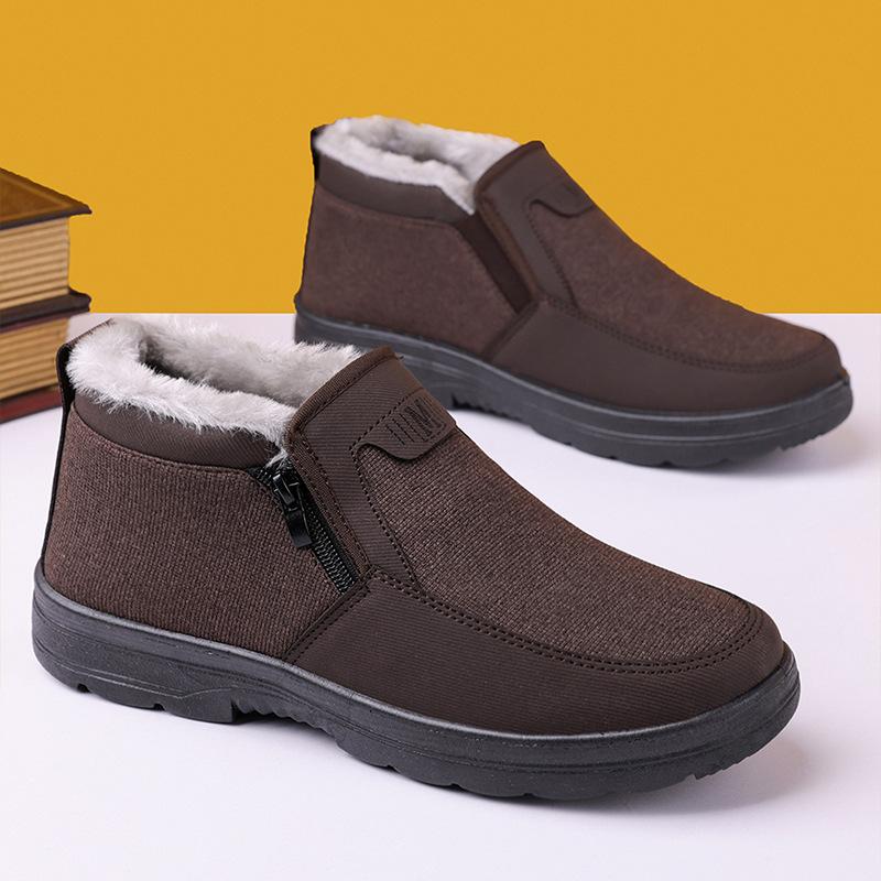 Sapatos Masculinos de Inverno com Forro de Lã de Algodão, Design Slip-On com Zíper Antiderrapante Quente para Pais Idosos
