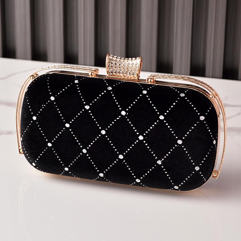 Women's Quilted Handbag Black Velvet Evening Party Bag Vintage Luxury Designer Diamond Clutch Crossbody Shoulder Wallet for Lady