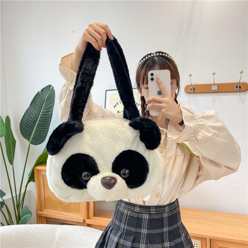 Fashion Plush Cartoon Bag Large Capacity Cute Berry Bear Pineapple Pupp Squirrel Shoulder Bag Tote Bag Panda