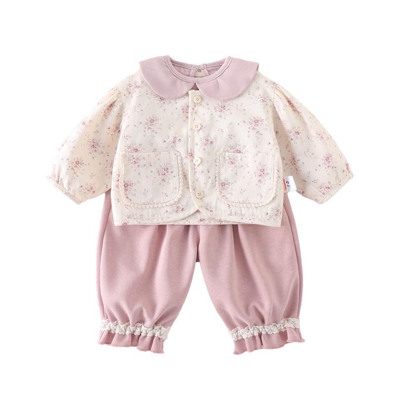 Spring 2026 Infant Girls' Knit Cardigan Set - Korean Style Long Sleeve Three-Piece