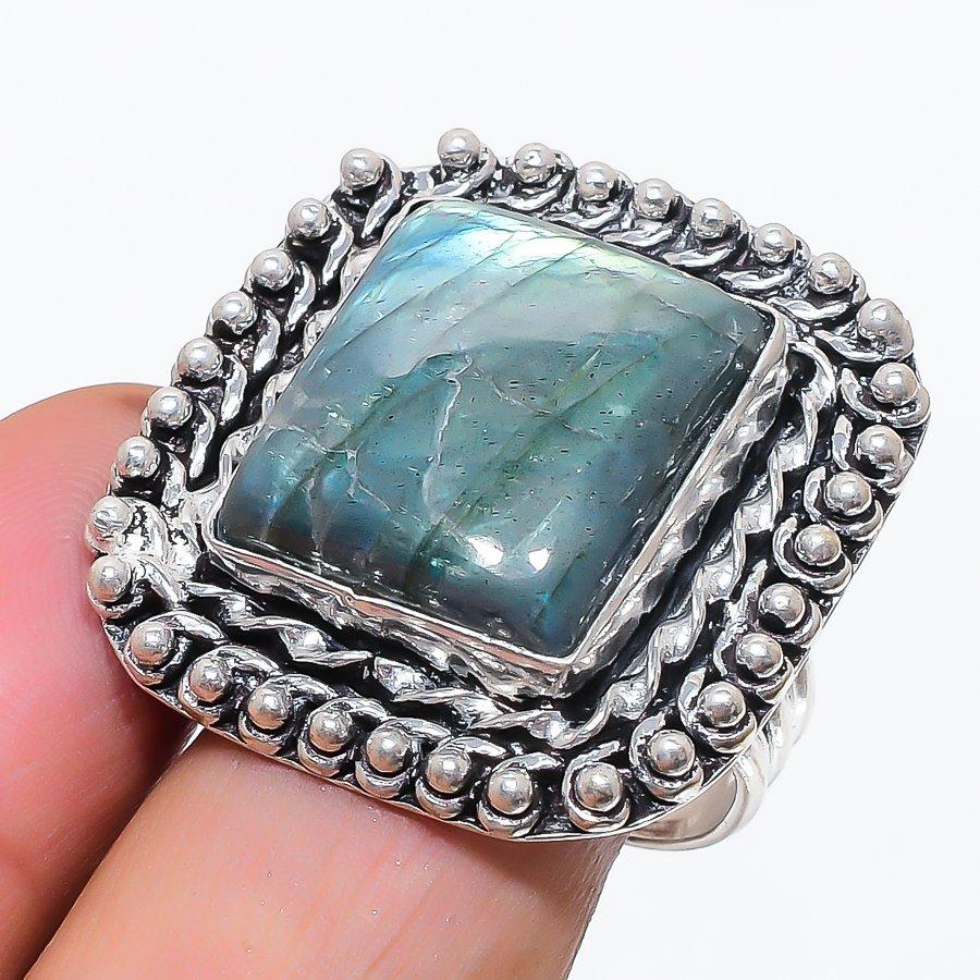 Natural Labradorite Gemstone 925 Sterling Silver Jewelry Ring Size 10 T0t40