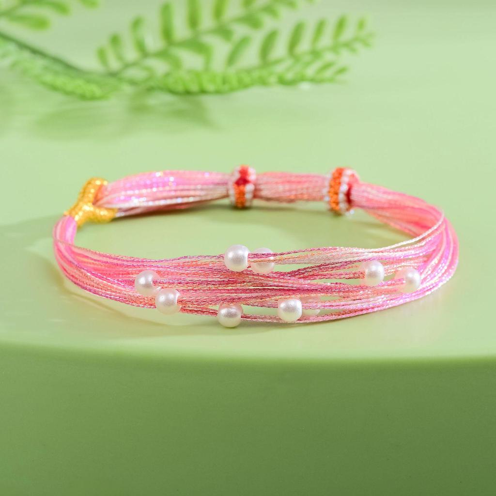 Dragon Boat Festival Five-Color Pearl Knot Bracelet - Hand-Woven Silk Longevity Gift