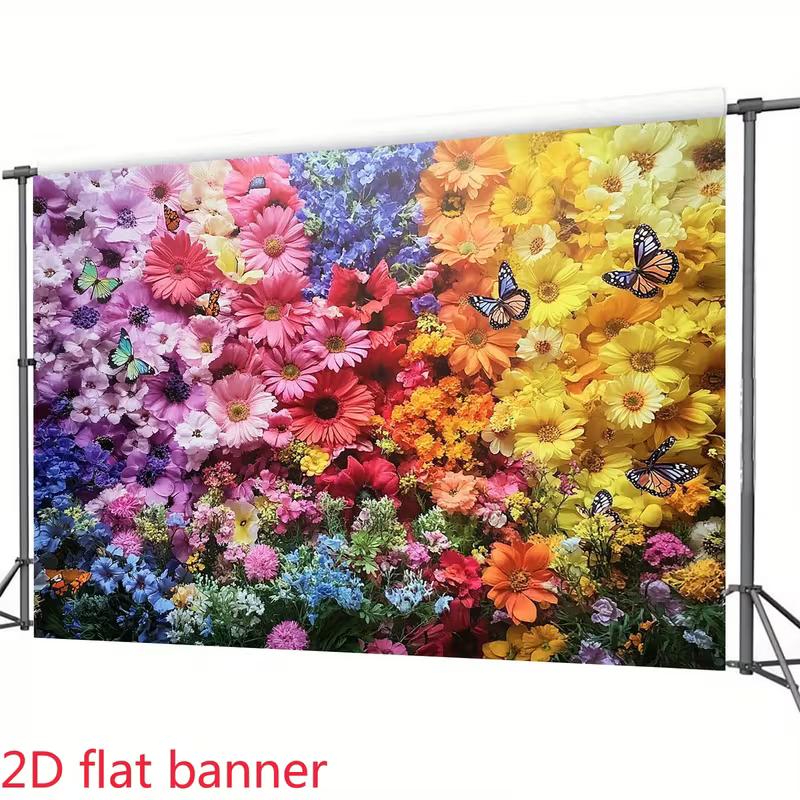 2D Rainbow Flower Wall Backdrop for Birthday Parties, Spring Events and Festivals