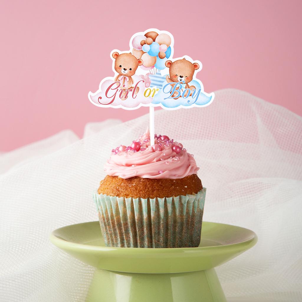 12pcs Boy or Girl Cupcake Toppers Glitter Onesie Jumpsuit Baby Shower Kids Birthday Gender Reveal Party Cake Decorations Supplie