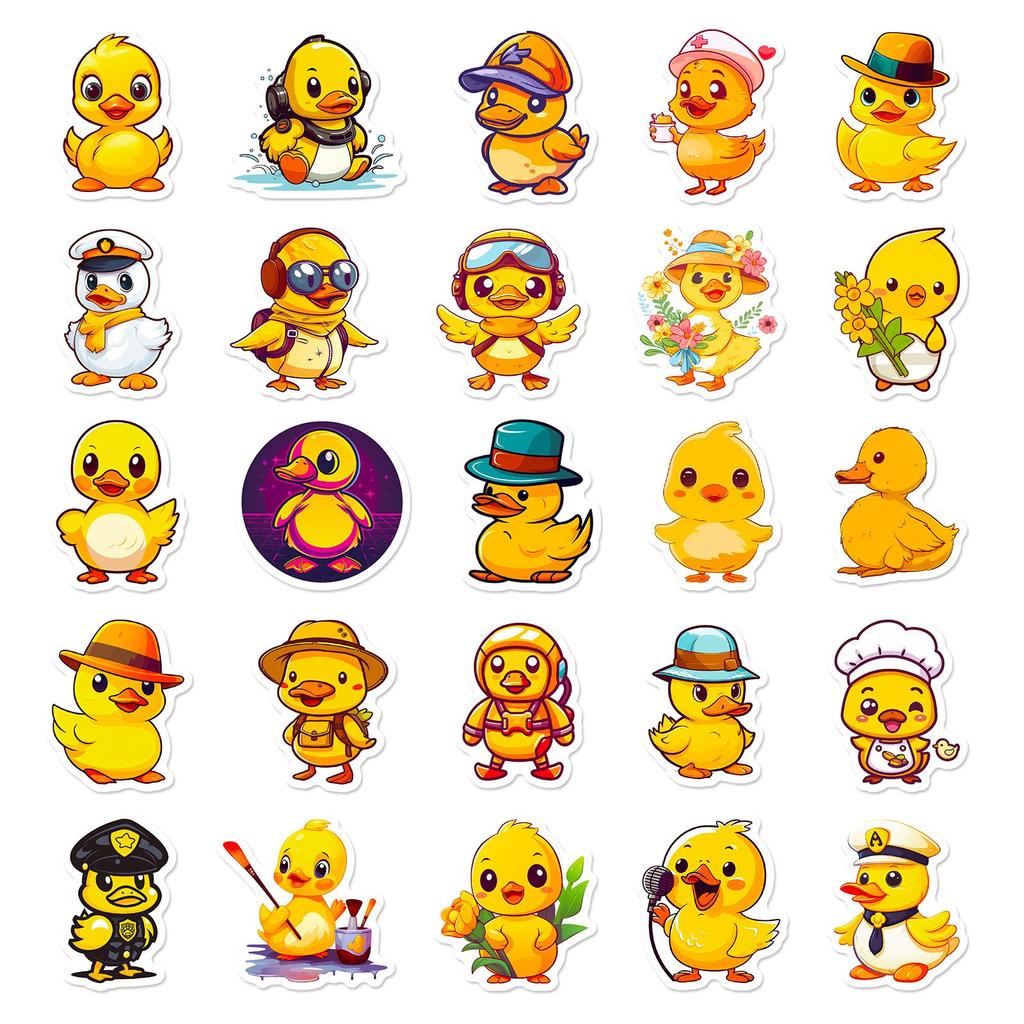 50Pcs Cute Funny Yellow Duck Stickers for DIY Decor Stationery Suitcase Water Bottle Phone Laptop Skateboard Scrapbooking