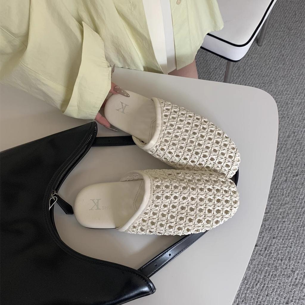 Fashion 2025 New Women Flat Sandals Mesh Knit Hollow Braided Summer Breathable Non Slip Slip-On Dressy Casual Vacation Slides Slippers