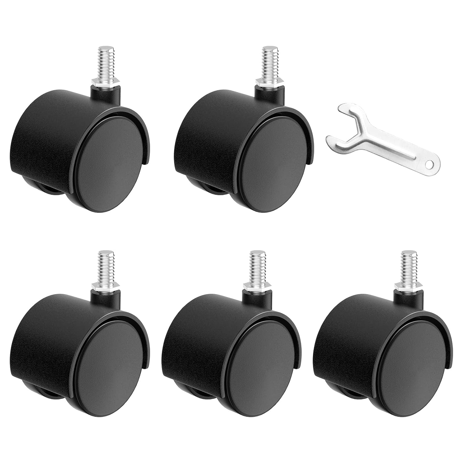 5 шт. 2-дюймовые нейлоновые пластиковые сменные ролики Вращающиеся колеса для мебели Защита пола Офисное кресло Вращающиеся ролики Стержень с резьбой Черный