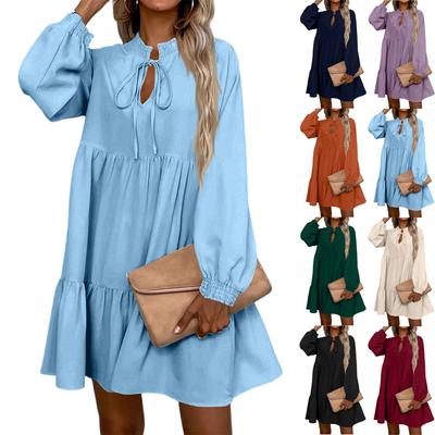 Rochie Maxi de Toamnă cu Mâneci Lungi pentru Femei, Decolteu în V, Ajur, A-Line, Lungă, Casual, Rochii de Petrecere