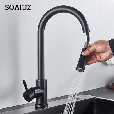 Black Kitchen Faucet Flexible Pull Out 2 Modes Nozzle Hot Cold Water Mixer Tap Deck Mounted Sprayer and Stream SUS 304 Faucets