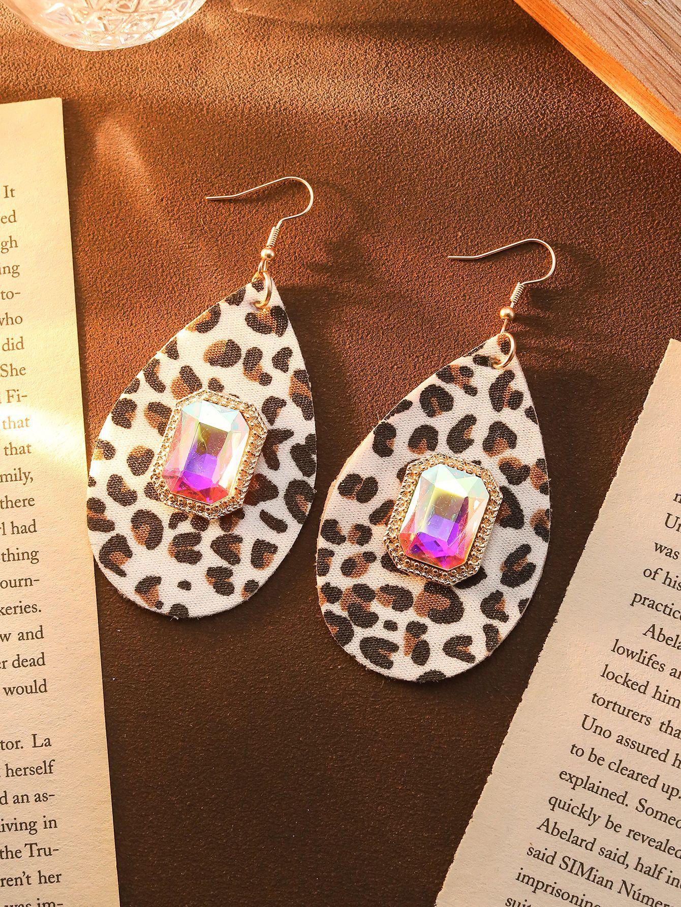 Earrings Exaggerated Earrings Metal Leather Dotted Turquoise Glass Earrings Personality Temperament Advanced Earrings