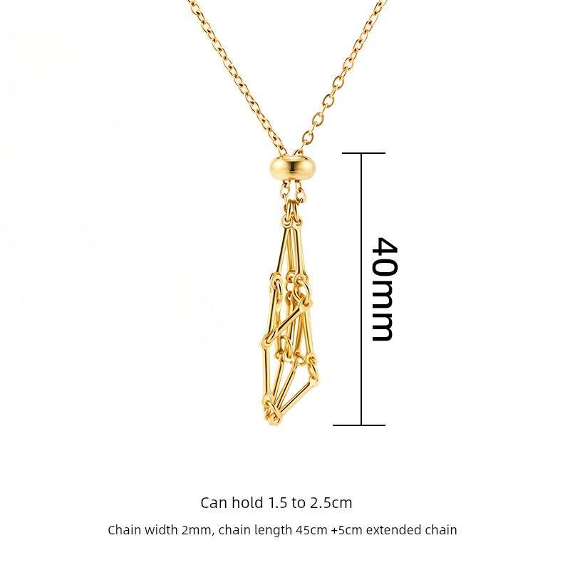 European and American New Natural Crystal Raw Stone String Bag Bamboo Necklace Woven Pendant Adjustable Chain String Bag Cage Pendant