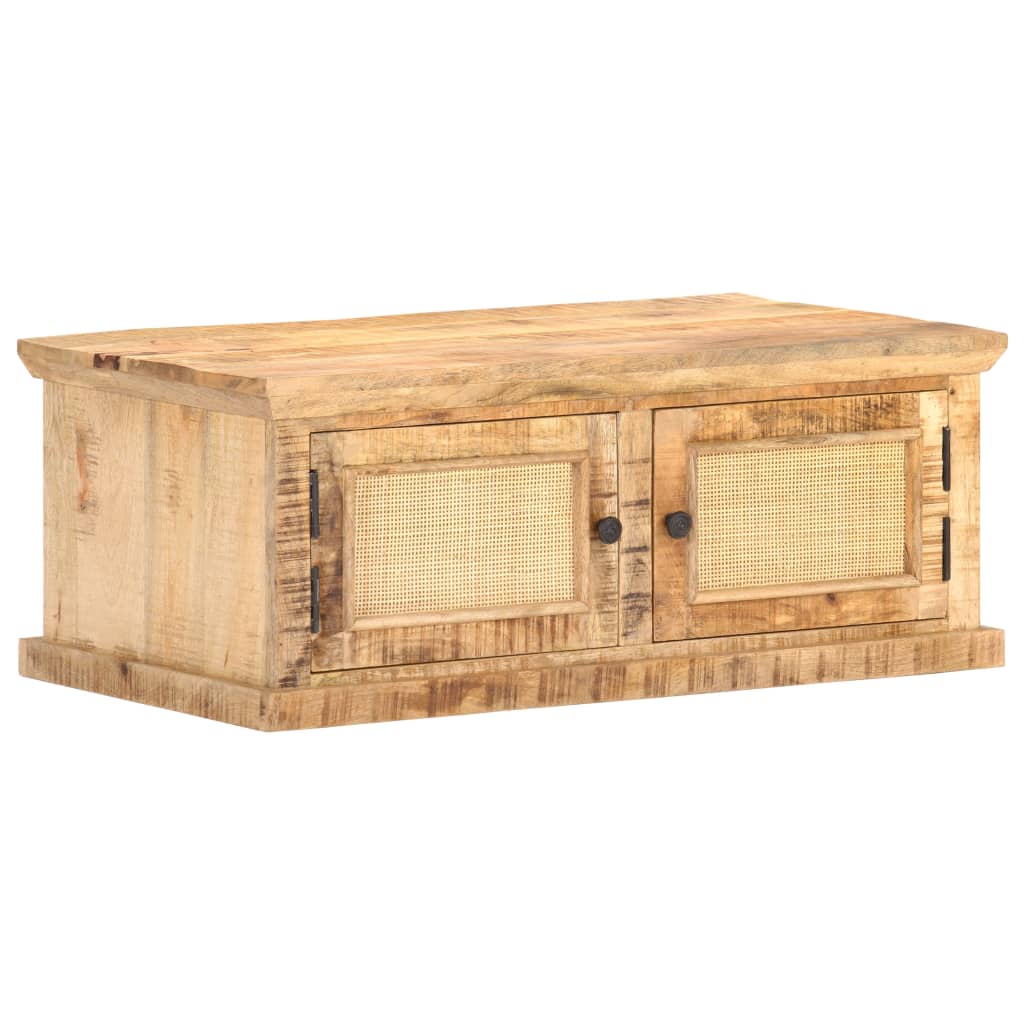 Coffee Table 90 X 50 X 35 Cm Solid Mango Wood and Natural Wicker