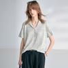 Quiet Luxury Pure Linen Knitted Sweater Thin Lapel Short-sleeved T-shirt Women's Summer Old Money Hemp Material Cool and Breathable Commuter Top