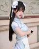 Cheongsam Girl Light Chinese Set with Bun and Costume Size [Excellent Product] Costume, Blue, Style, 4-Piece Cover, Sexy, Cute, Moe, Women's (Blue, S)