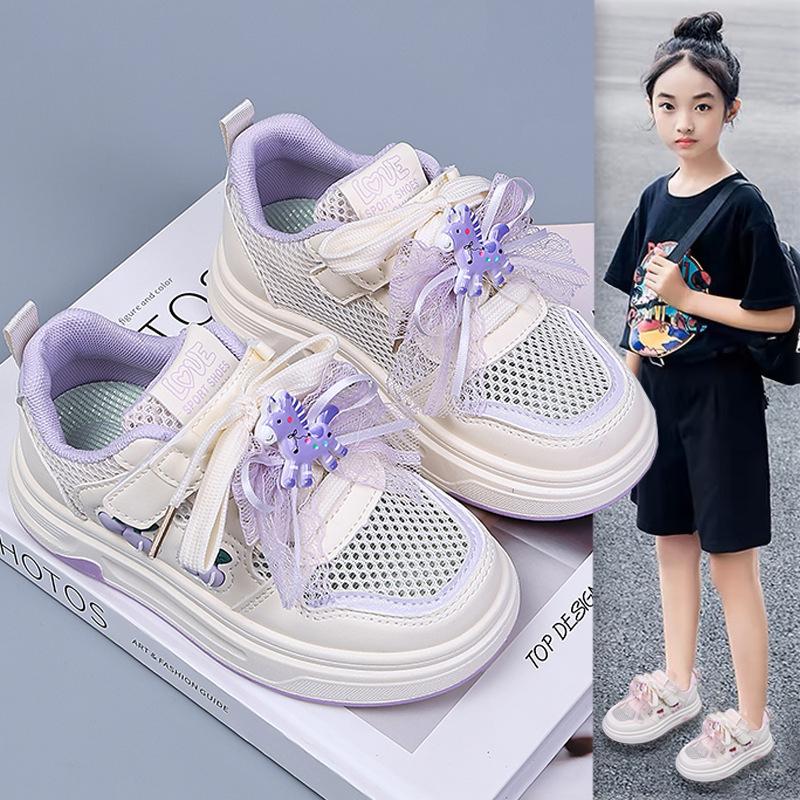 Spring Girls Bow Sneakers Casual White Shoes for Kids Toddler Big Girl Flat Lace Up