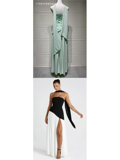 Strapless Long Dress with Slit Skirt