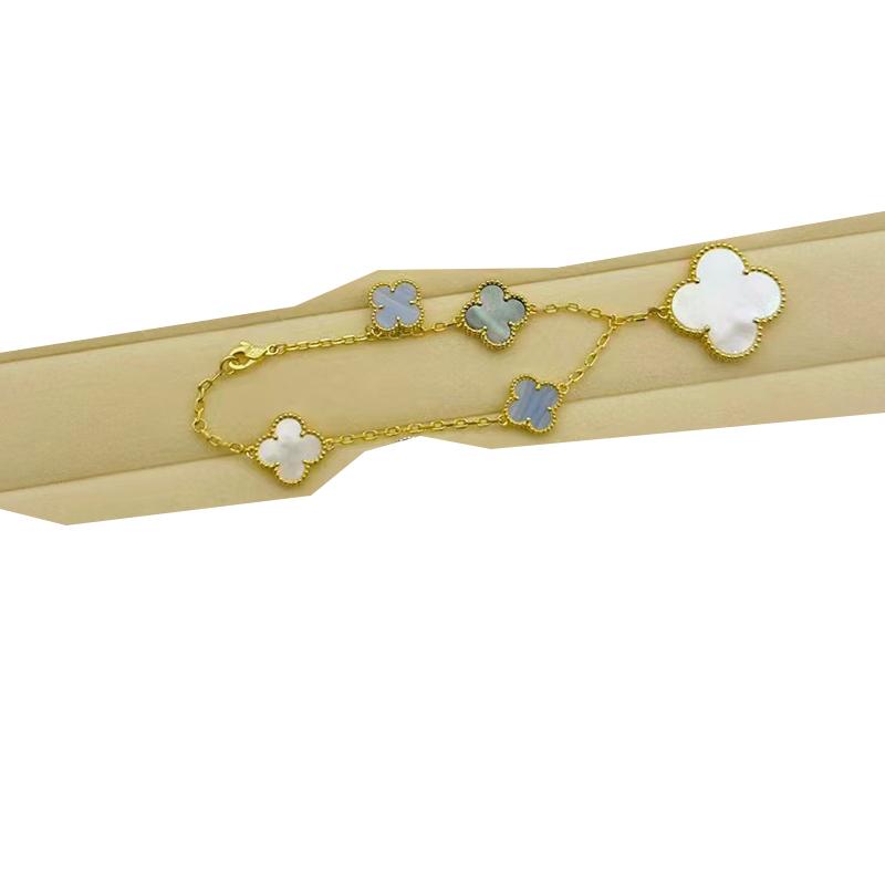 Bransoletka Seiko Wysokiej Jakości V Złoto Czterolistna Koniczyna Rozmiar Asymetryczna Pięciokwiatowa Naturalna Masa Perłowa Bransoletka Damska