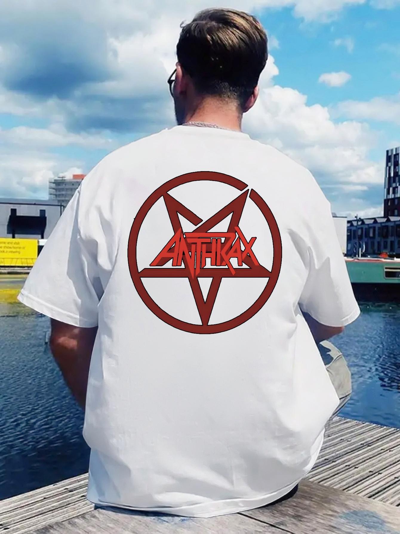 Anthrax Rock Band Graphic T-shirt - Retro Heavy Metal Music Tee with Red Star & Skull Design XXL