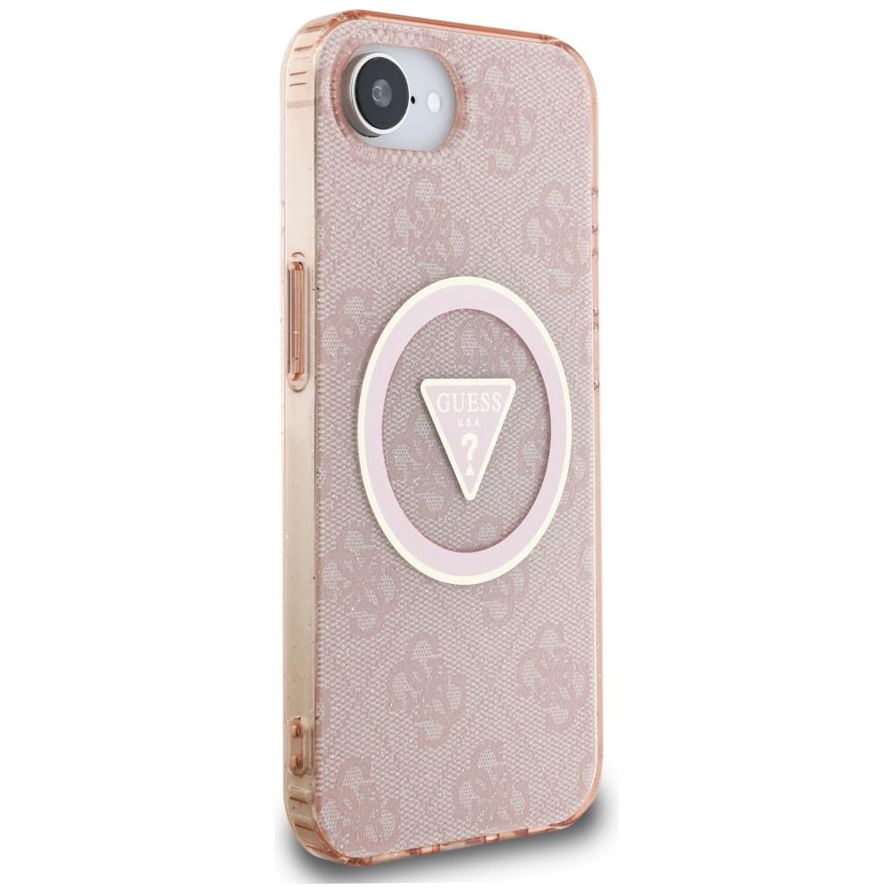 Guess IML Metal Glitter 4G Circle Triangle MagSafe case for iPhone 16e / 17e pink