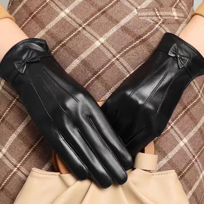 Women's Sheepskin Leather Winter Gloves with Fleece Lining